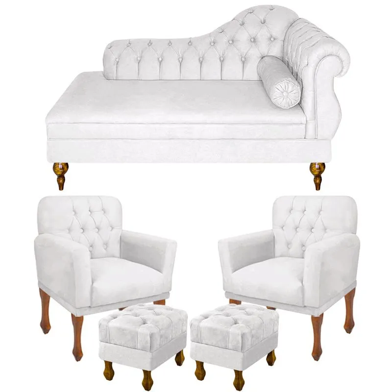 Conjunto Recamier Sofá Divã Chesterfield Cancun + 2 Poltrona Bia + 2 Puff