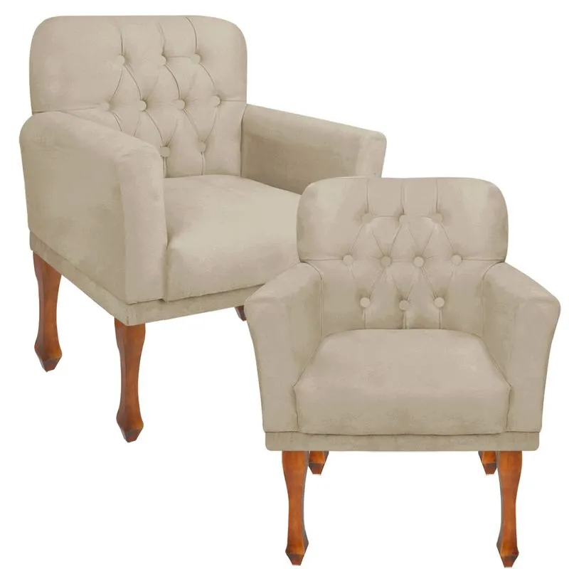 Kit 02 Poltrona Cadeira Decorativa Confortável Para Sala Quarto Decoração Bia