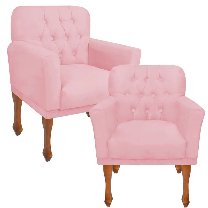 Kit 02 Poltrona Cadeira Decorativa Confortável Para Sala Quarto Decoração Bia