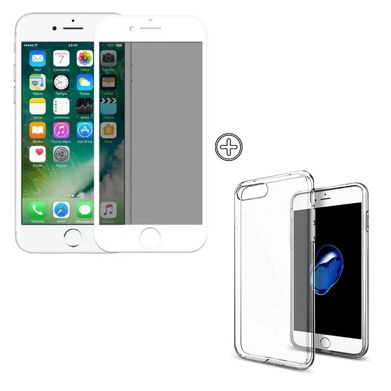 Case Antishock+película 3d Privacidade Iphone 7/8 Plus Preto