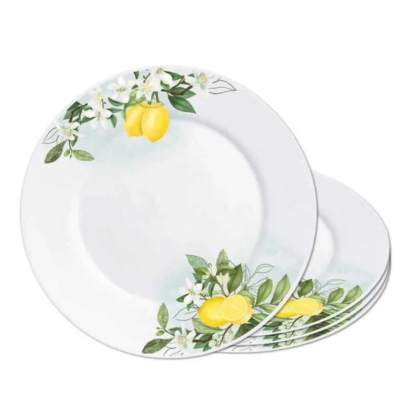 Jogo 4 Prato Raso Opaline De Vidro Com Limão Siciliano Lemon Leitoso 26cm Hauskraft