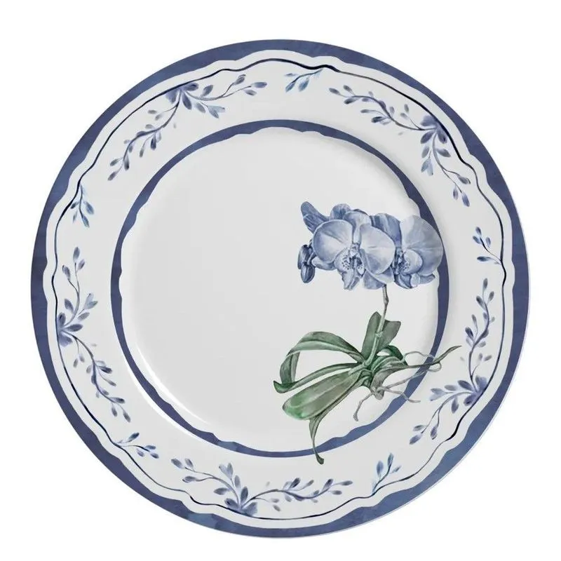 Prato Raso Valência Cerâmica Liso Branco E Azul Alleanza