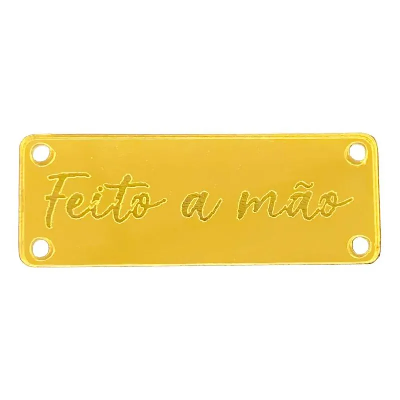 Etiqueta Acrilica Espelhada Feito a Mao 4x1,5cm 3018 Pacote com 10un Gold UN