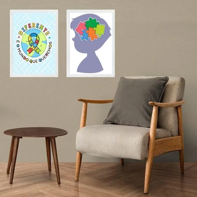 Kit 2 Quadros Autismo - Mundo Diferente 24X18Cm