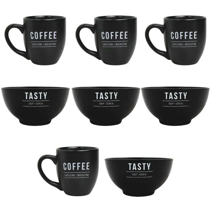 Kit De Tigelas 440ml E Canecas Em Porcelana 300ml Manhattan Com 8 Unidades