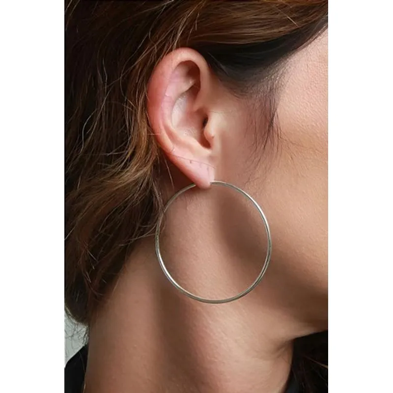 Brinco De Argola Folheado Prata Fio Medio 5 Mm - Prateado