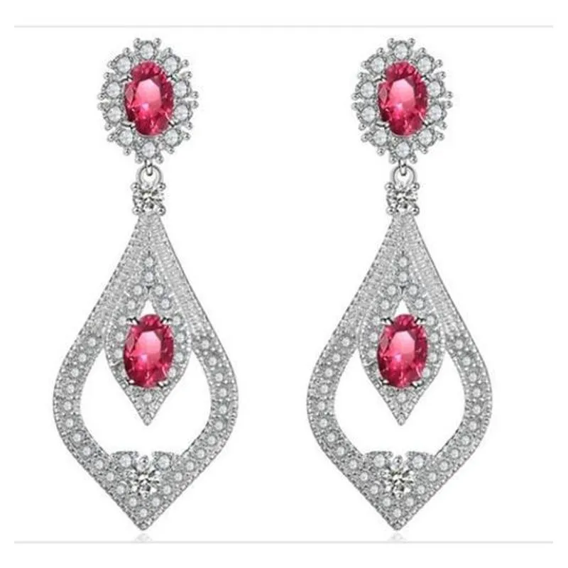 Brinco Zirconia Vermelho Prata Festa Madrinha Formatura Luxo