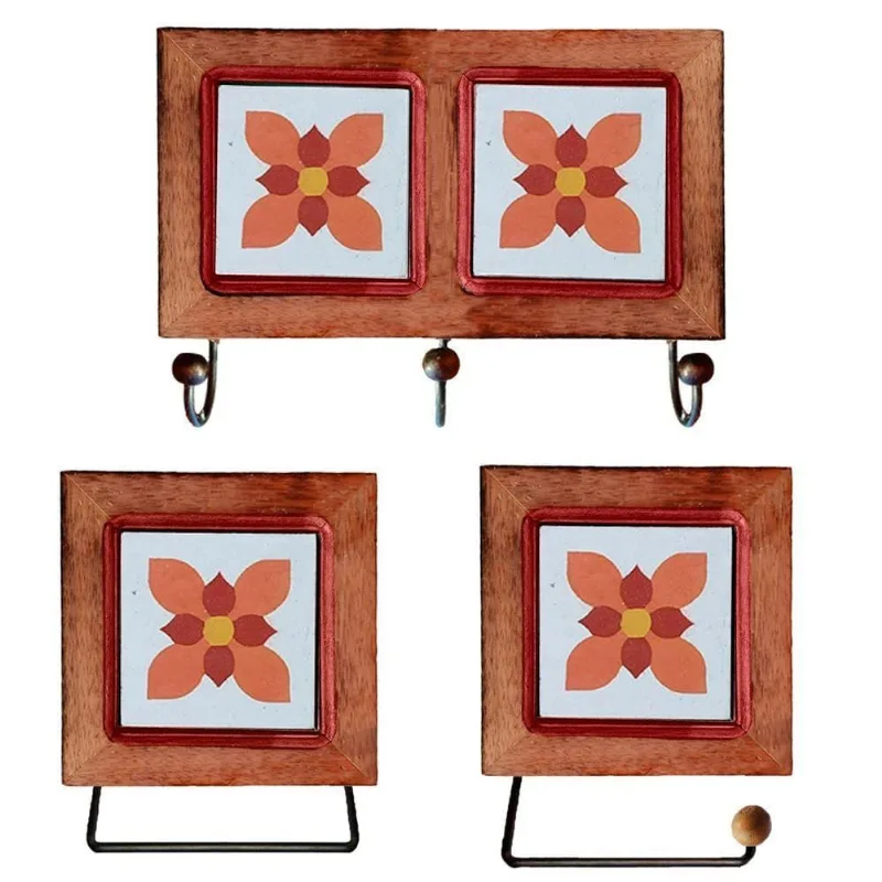 Kit de Banheiro Ladrilho I1 Artesanal com Ladrilho Hidráulico Amadeirado Estilo Rústico 3 Peças