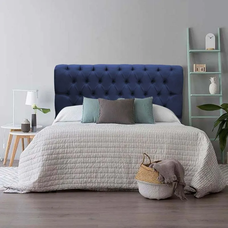 Cabeceira Estofada Livia Capitonê Suede Azul Marinho 195cm Gat Magazine
