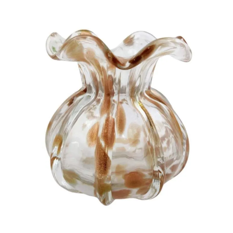 Murano Trouxinha Champanhe Transparent Vaso 12Cm Decoração G