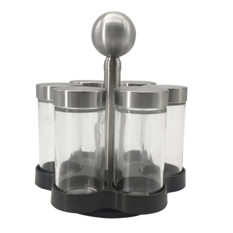 Porta Temperos / Porta Condimentos Giratório Inox e Vidro