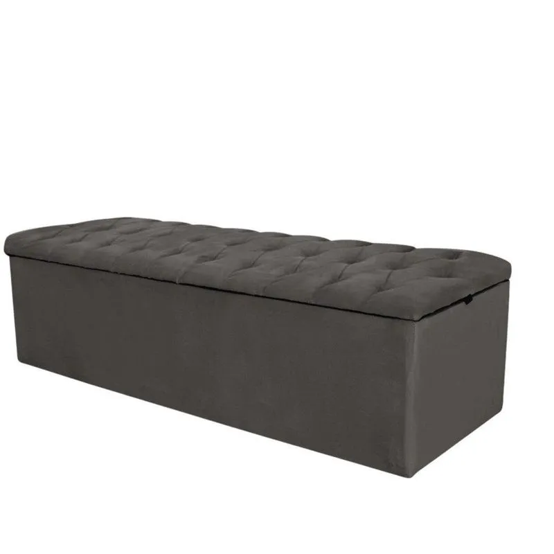 Calçadeira Com Baú Livia 140cm Casal Estofada Em Suede Cinza Gat Magazine