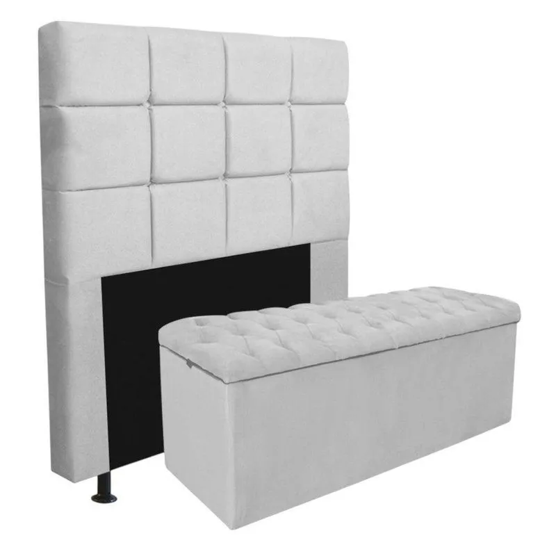 Kit Cabeceira + Calçadeira Baú Solteiro Fixação No Box MDF-MDP Couro Sintético Branco Gat Magazine