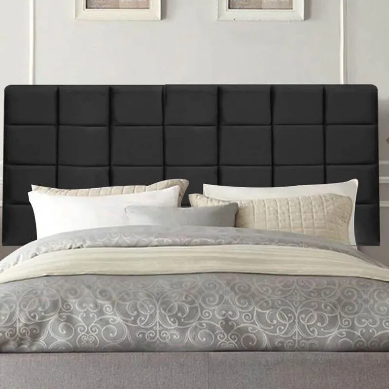 Painel Estofado Clara Queen Size MDF-MDP Couro Sintético Preto Gat Magazine 160cm