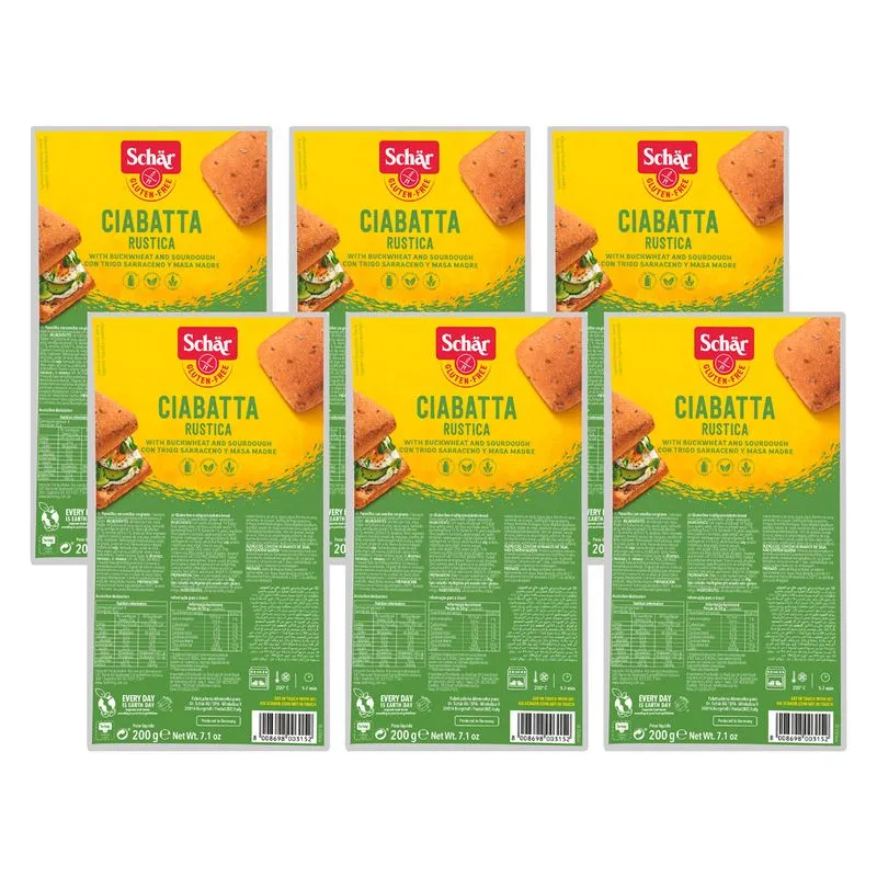 Kit 6 Pão Ciabatta Rústico Sem Glúten Vegano Schar 200g
