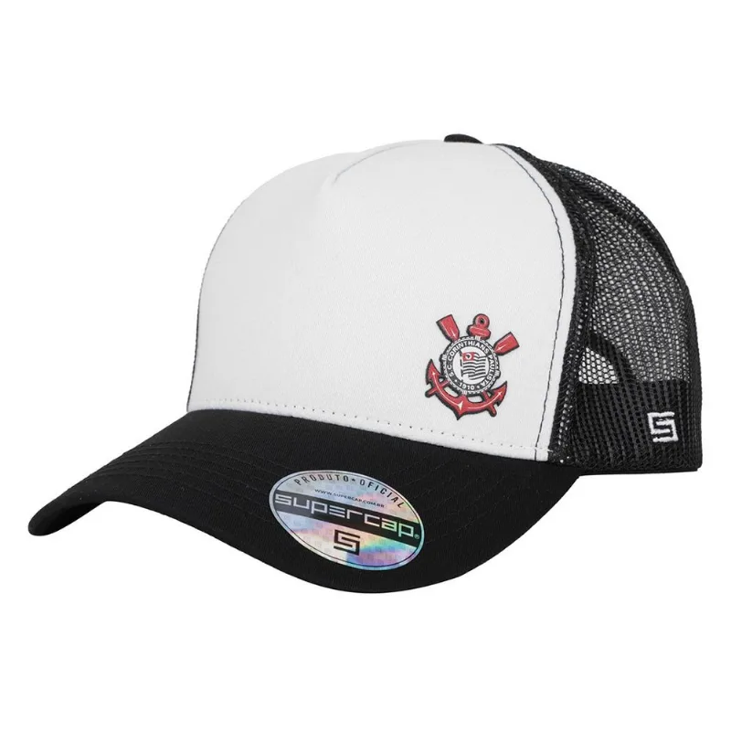 Boné Aba Curva SuperCap Corinthians Trucker Silk Snapback - Unissex - Branco