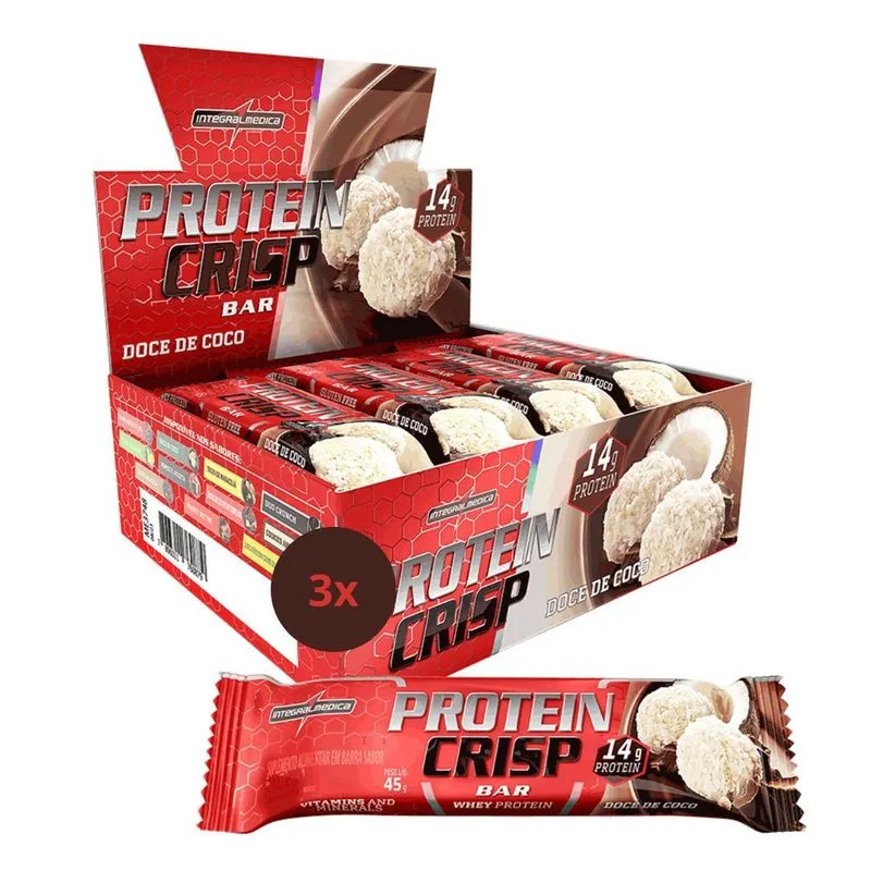 3x Barra Proteica Crisp Integralmedica Doce De Coco 12un 45g