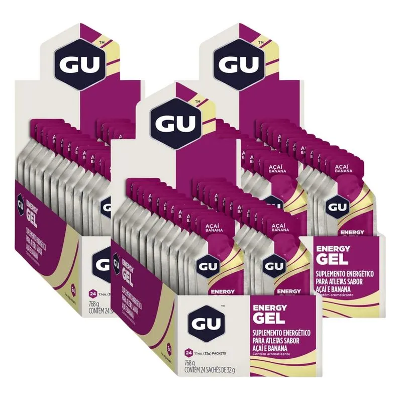 3x Gu Energy Gel Açai Com Banana 24 unidades 32g