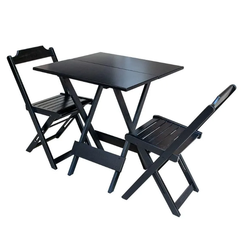 Jogo De Mesa Dobravel Com 2 Cadeiras De Madeira 70X70 - visual elegante na cor Preto - Preto.