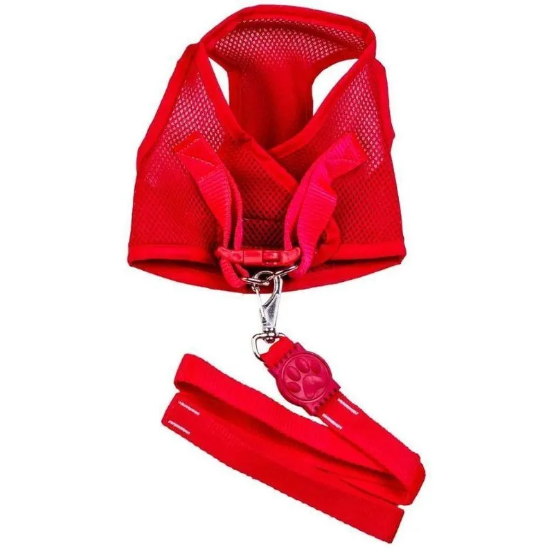 Coleira Peitoral Com Guia Aerado Vermelho Pp