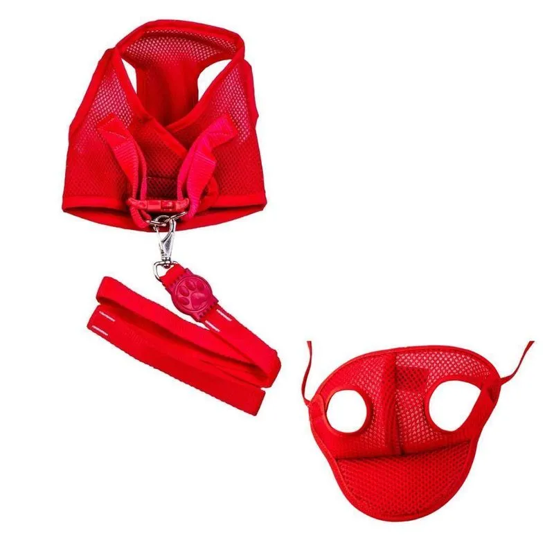 Kit Boné E Coleira Peitoral Com Guia Aerado Vermelho Pp