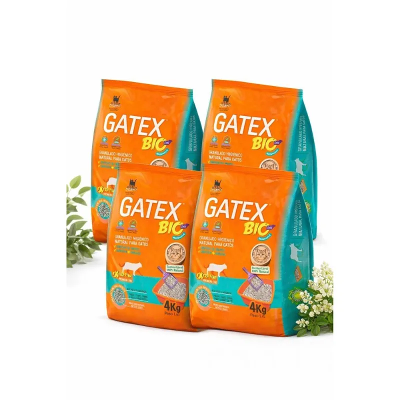 Areia Higiênica Para Gatos Gatex Bio Natural 4kg Kit 4