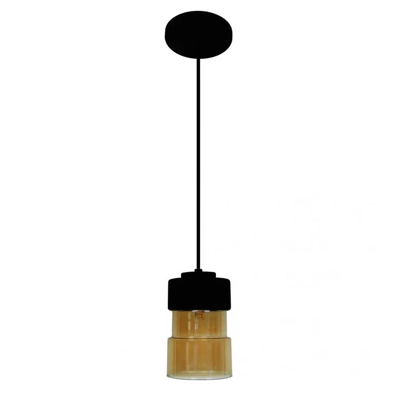 Pendente Cônico Alumínio e Vidro Soprado 1902 Vintage Volare Preto/Âmbar