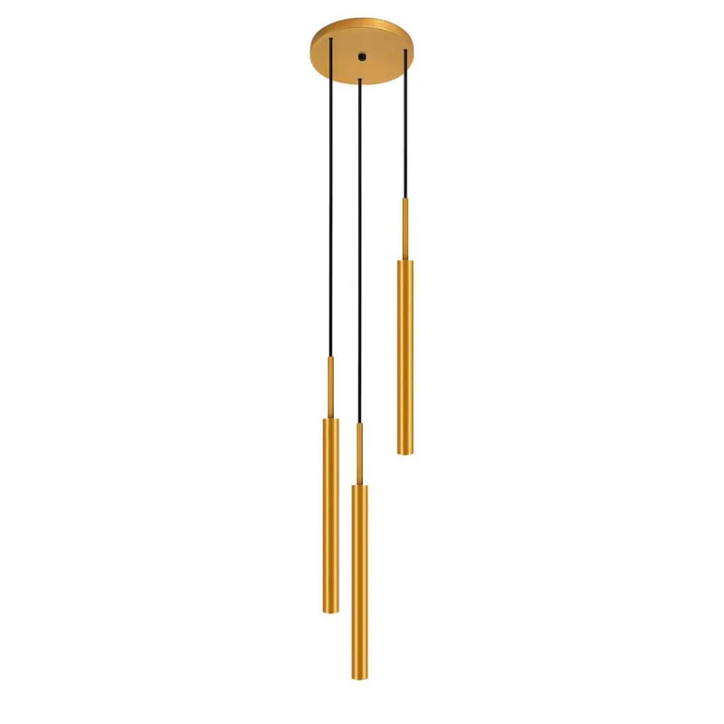 Luminária Pendente Teto Tubo Triplo Balcão Cozinha Dourado
