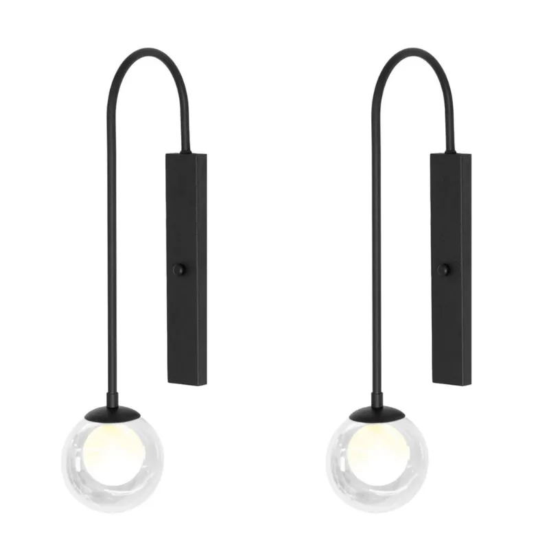Kit 2 Arandelas Luminária Globo Duplo Vidro Retangular Preto