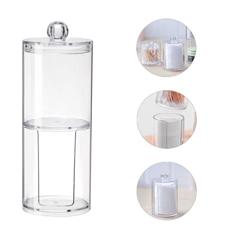 Organizador Porta Cotonete e Algodão Duplo 2 Em 1 de Acrílico Com Tampa Transparente Cosméticos Maquiagem