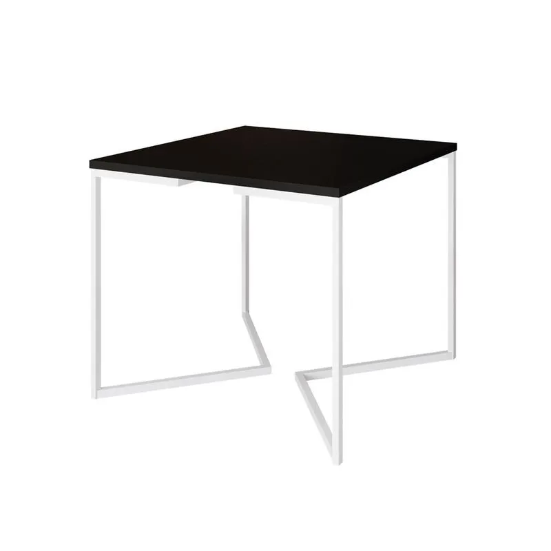 Mesa Jantar Industrial Quadrada Preta 90cm Base V Ferro Branco