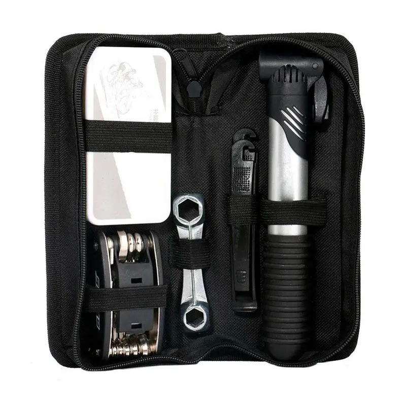 Kit Ferramenta Bicicleta Chave Bomba Pneu Reparo Preto