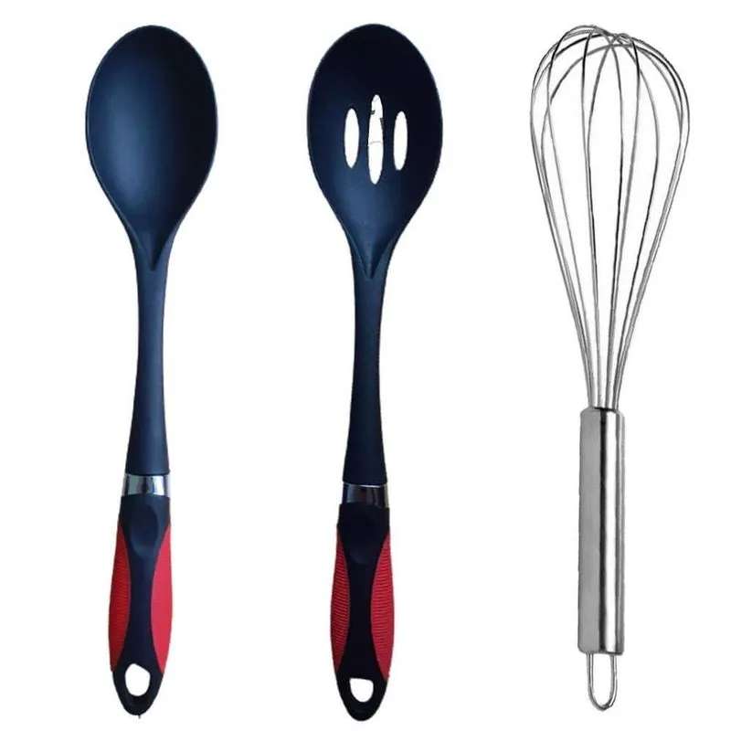 Kit 2 Colher Servir Arroz Nylon Preto Utensílio 34cm C/fouet