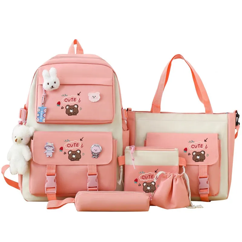 Multi-purpose Girls Five-piece School Bag Set W/ Pencil Bag
