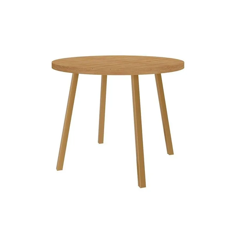 Mesa Cozinha Stellar Aço Tampo Madeirado 100cm Ouro Carraro