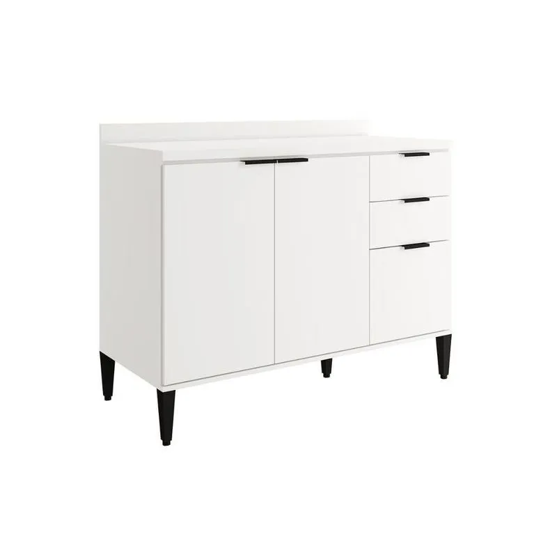 Gabinete De Cozinha Modulado Balcão Alpha 2506 3 Portas E 2 Gavetas Sem Tampo 120cm Branco