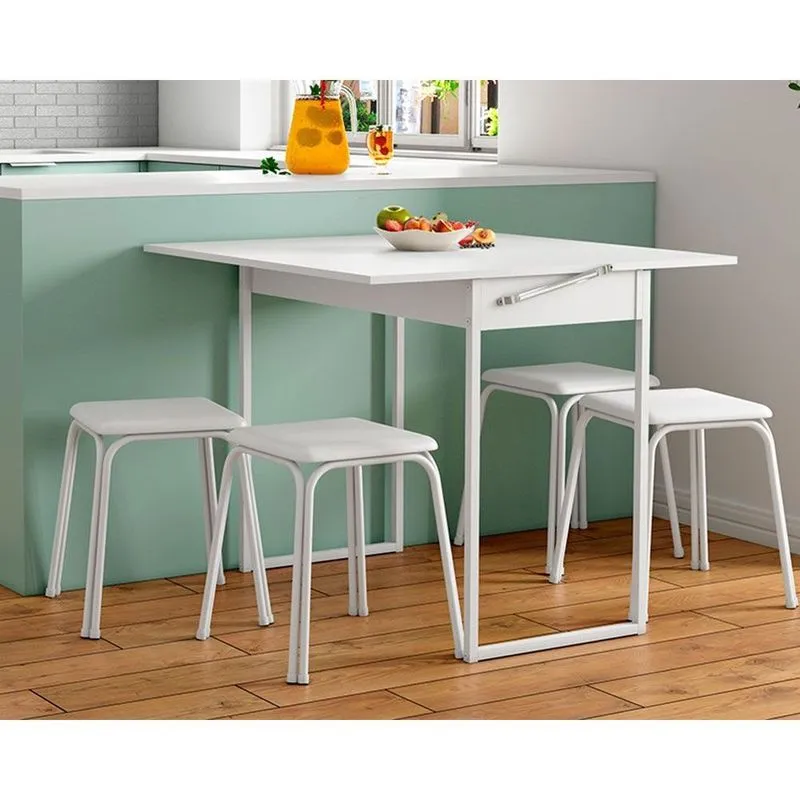 Sala de Jantar Completa 1590 Extensível e 4 Banquetas Branco/Branco - Carraro
