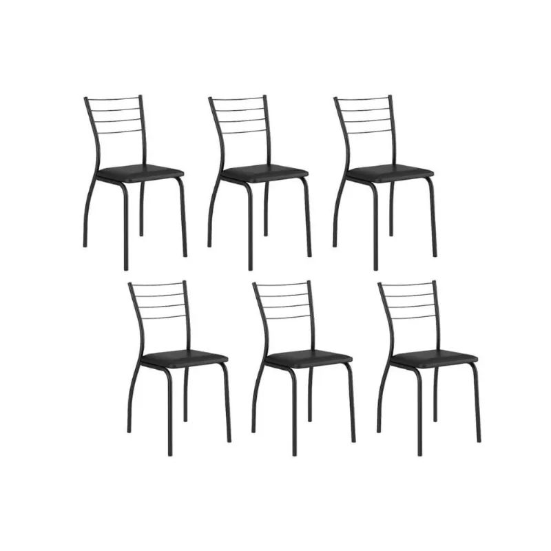 Kit 6 Cadeiras Sala Jantar 1700 6 Un Preto/Courano Preto - Carraro