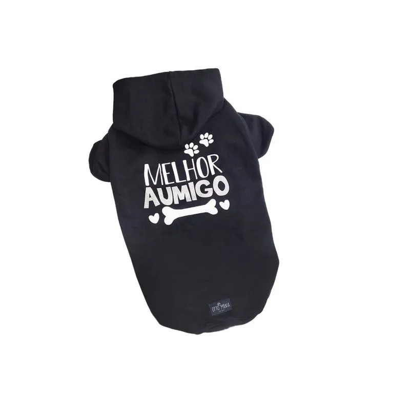Moletom Flanelado Pet p/ Cães c/ Frases Tam 7 Preto