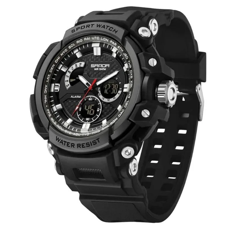 Relógio Eletrônico Masculino Sanda 3388 Digital Silicone Preto