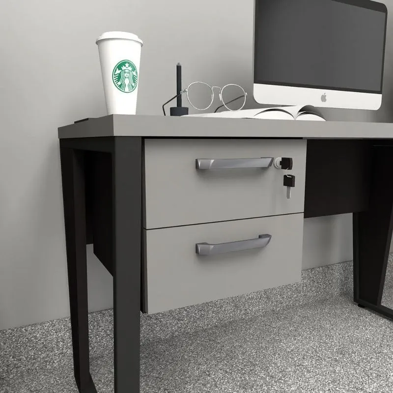 Gaveteiro Suspenso Mesa Escritório 2 Gavetas MDP Com Chave Cinza Sagrado Com Preto F5 Office
