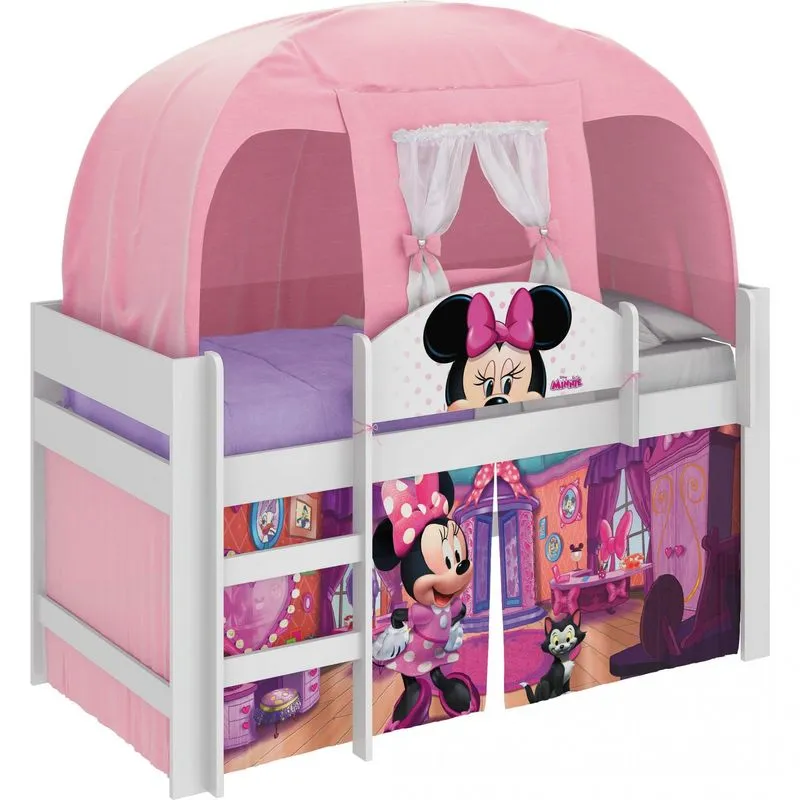 Cama Alta Infantil com Barraca Minnie Disney Play Pura Magia Branco