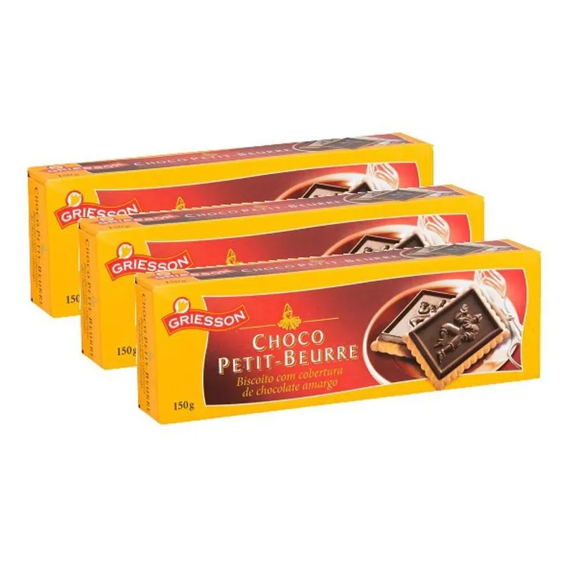 3 Biscoitos De Chocolate Amargo Petit Beurre Griesson 150g
