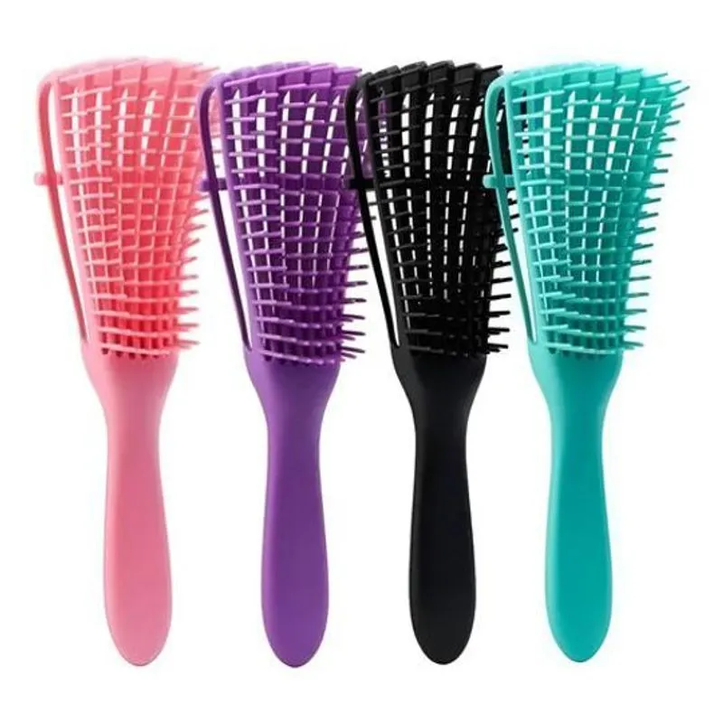 Escova Polvo Para Cabelos Cacheados Flexível 8 Pontas Roxo