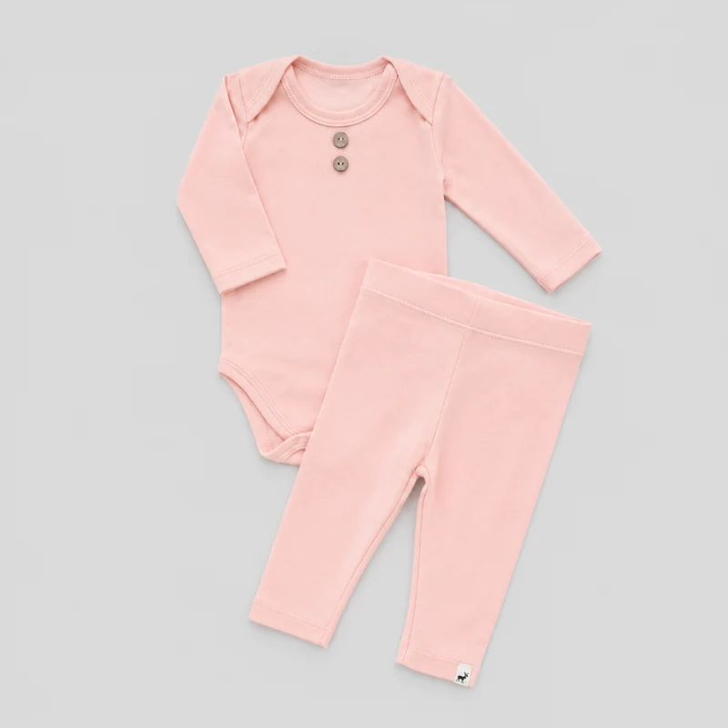 Conjunto Bebê Algodão Organic buttons longo Salmão 12 a 18 meses