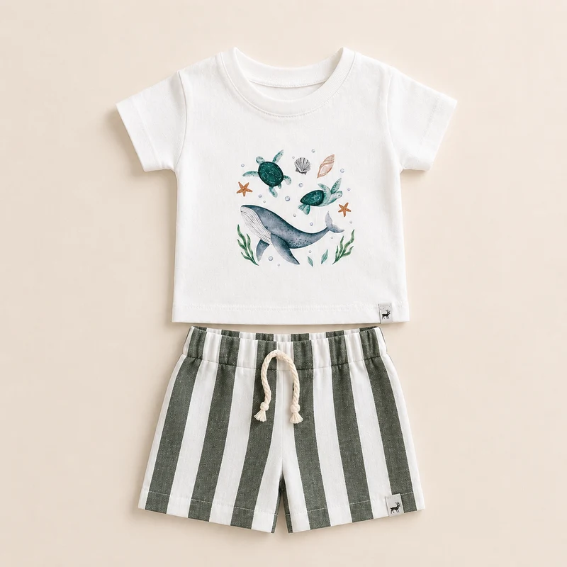 Conjunto Bebê Algodão Fundo do Mar 6 a 9 meses