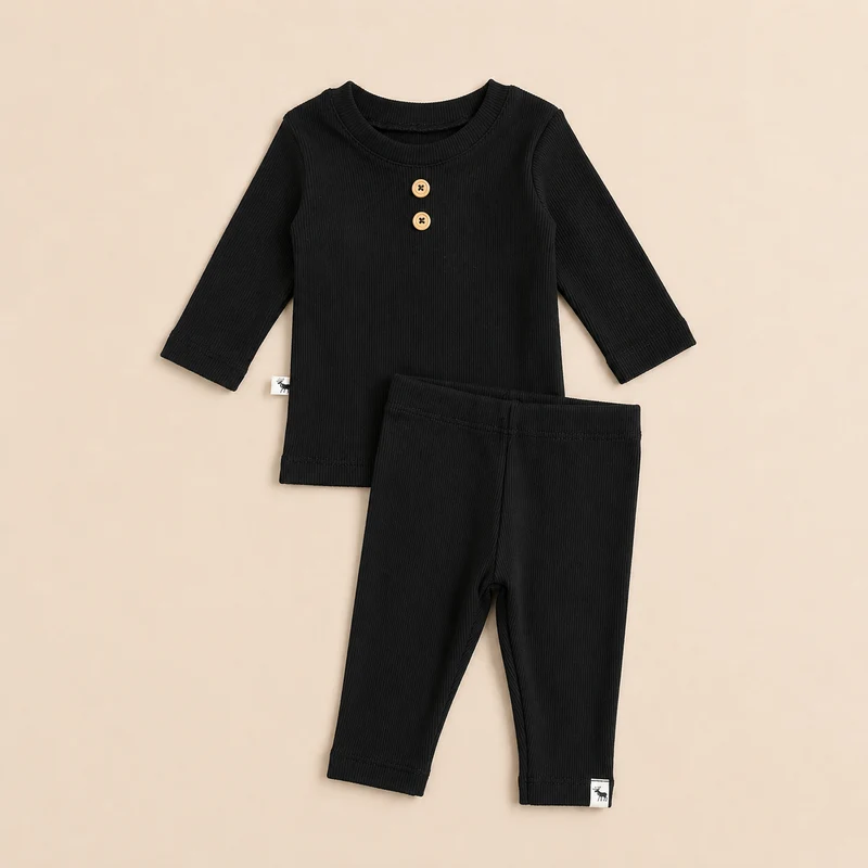 Conjunto Bebê Canelado Buttons Black Longo 2 a 3 anos