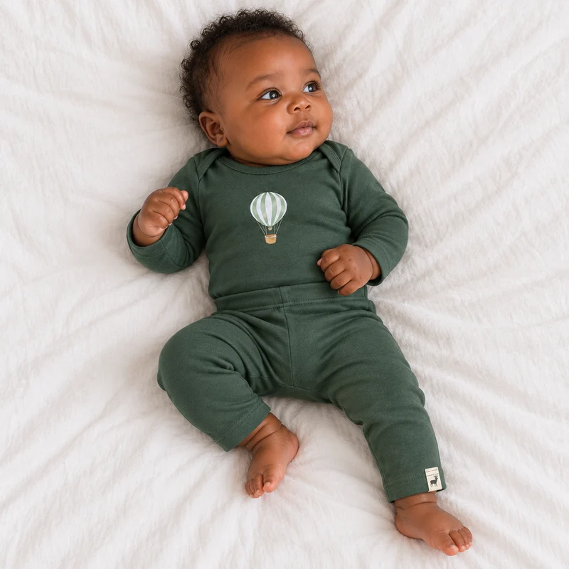 Conjunto Orgânic Algodão ballon green 6 a 9 meses