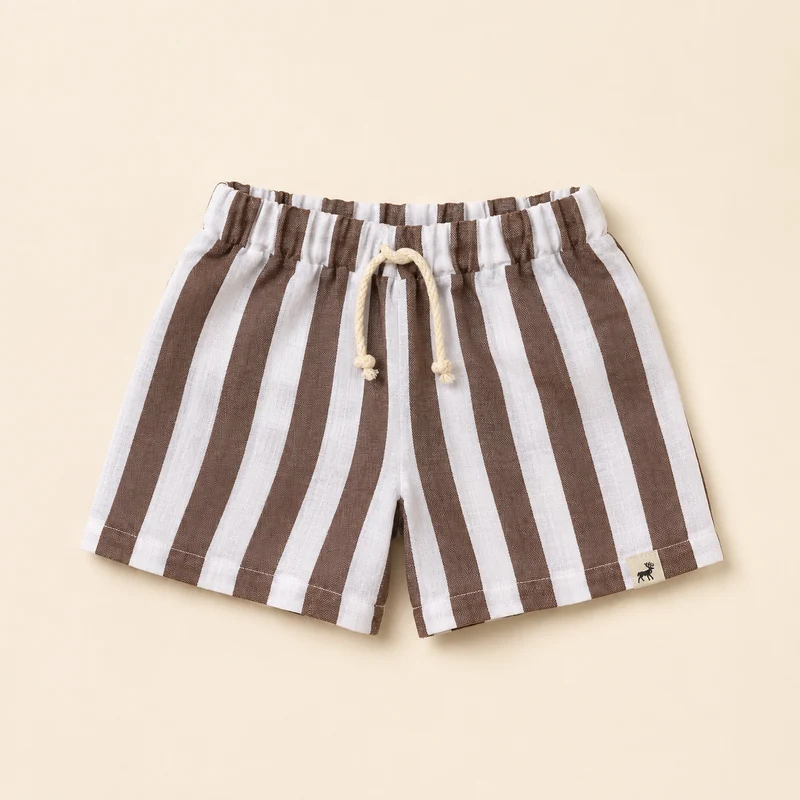 Short Bebê Linho Beach Listras Mocha 2 a 3 anos