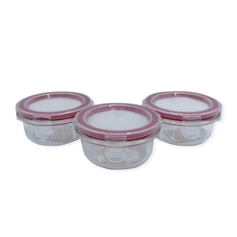 Conjunto 3 Potes De Vidro Com Tampa Hermética Quadrado